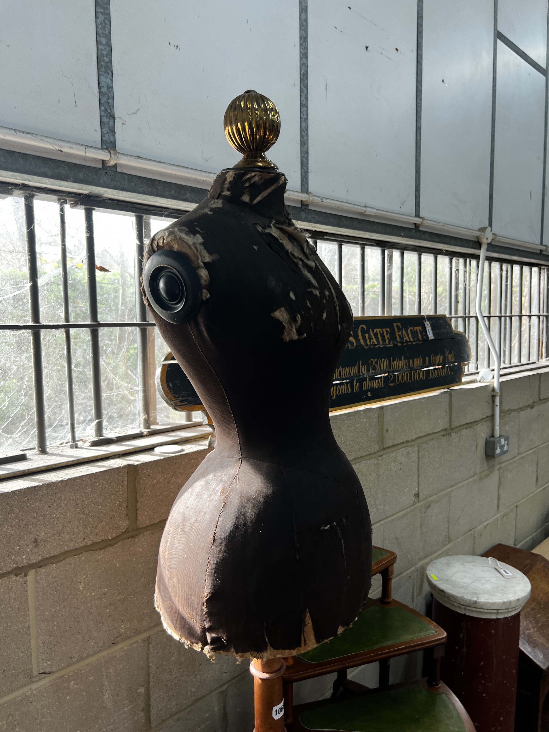 A late 19th century French brass mounted beech mannequin on telescopic tripod stand